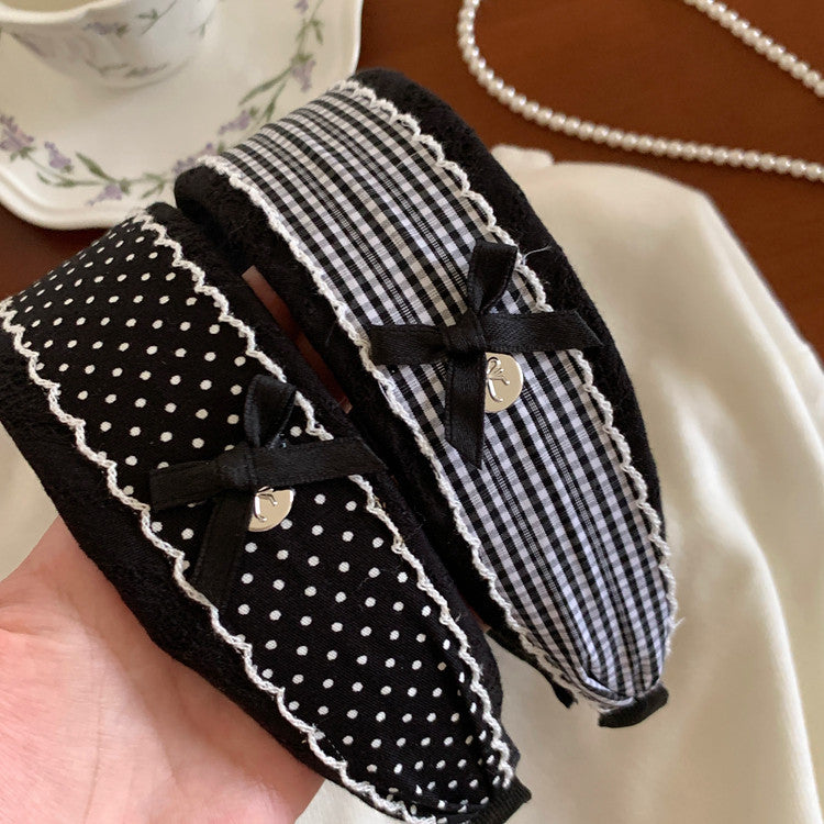 蕾絲波點寬版髮箍－商品主圖｜https://igowo.tw/