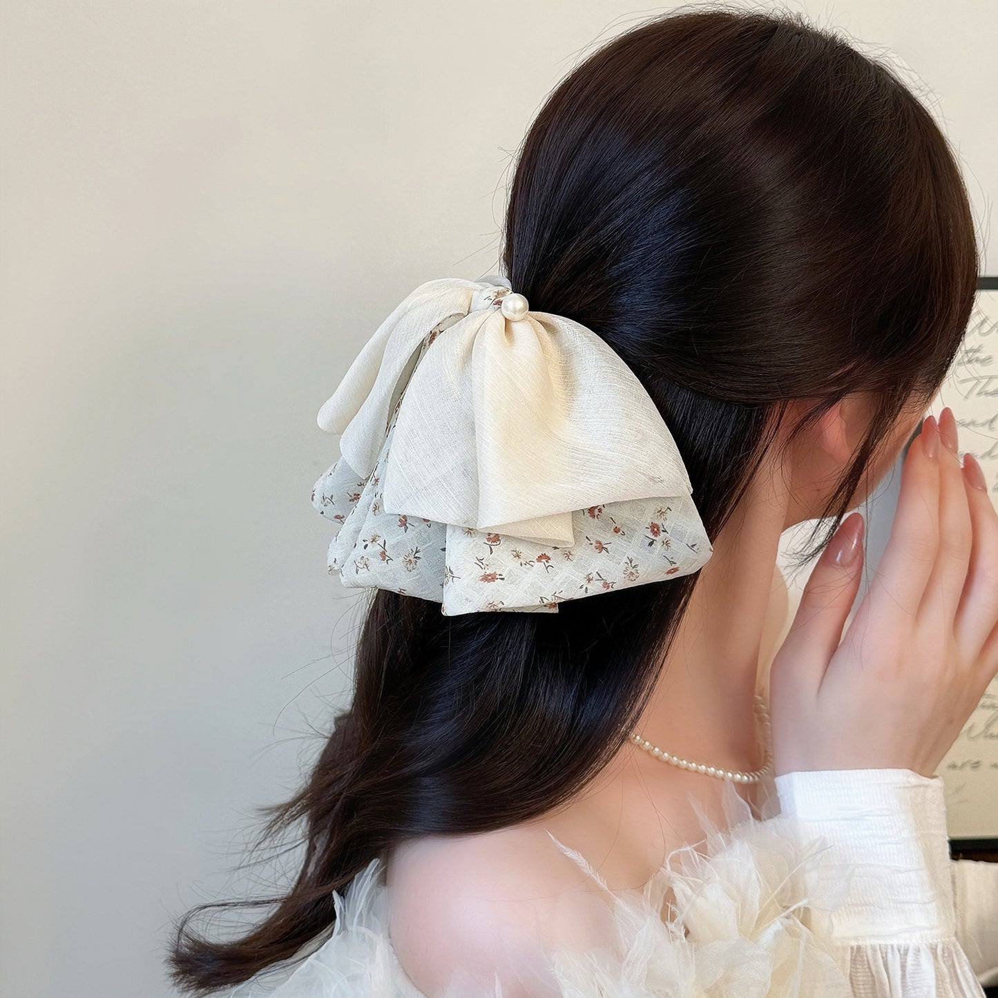 碎花蝴蝶結復古髮夾