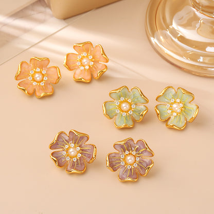琺瑯花朵耳釘－商品主圖｜https://igowo.tw/