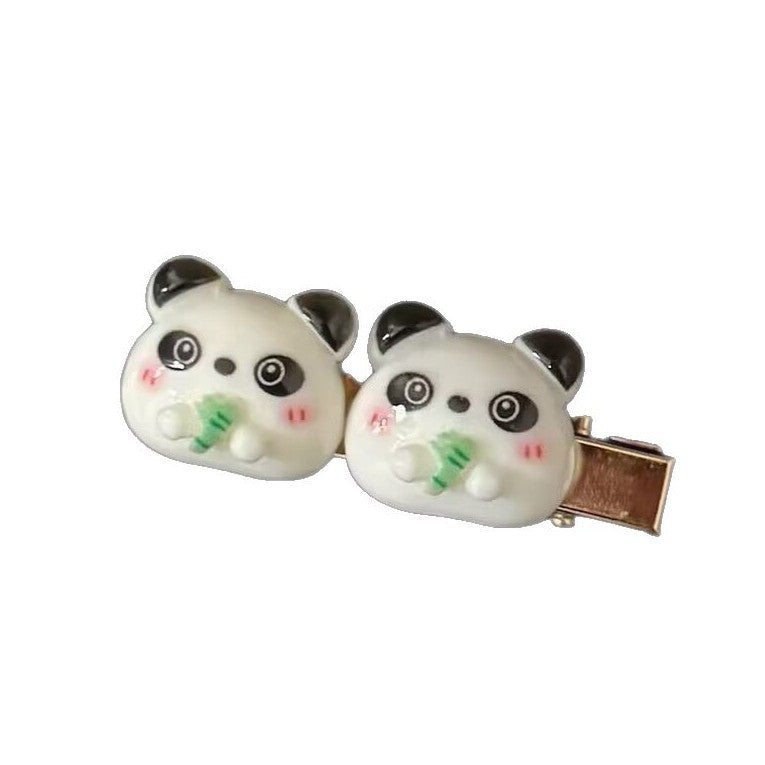 粉色兔子卡通髮夾－熊貓髮夾款細節3｜https://igowo.tw/