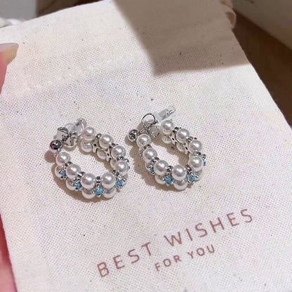 珍珠串珠圓形耳釘－商品主圖｜https://igowo.tw/