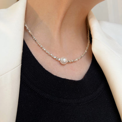 S925珍珠三角形小巧項鍊－商品主圖｜https://igowo.tw/