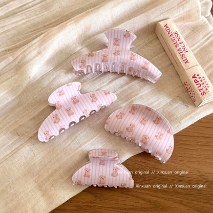 粉色格紋小熊鯊魚夾－大號元寶款細節｜https://igowo.tw/