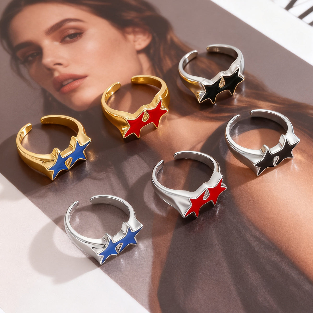 彩色琺瑯星星戒指－細節特寫2｜https://igowo.tw/