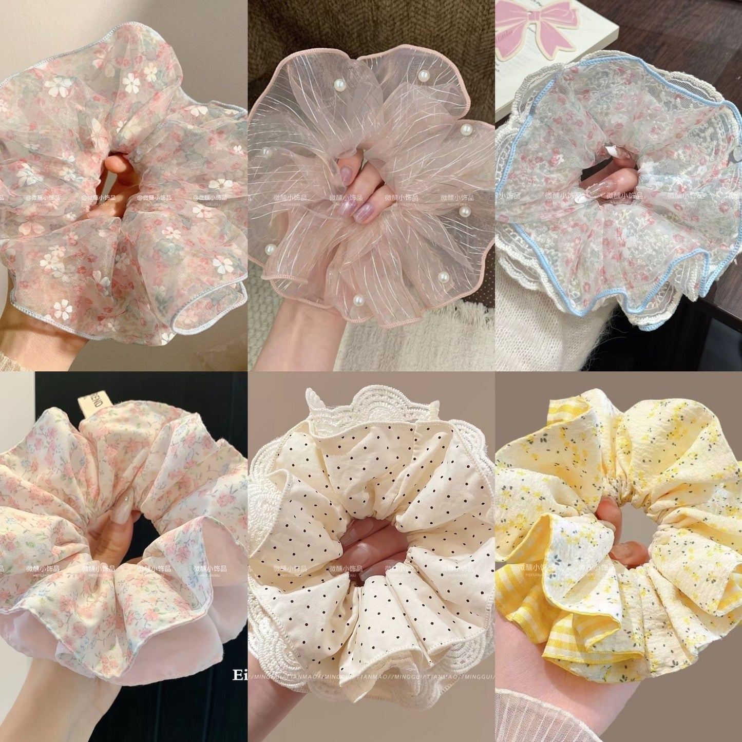 網紗碎花大腸圈髮圈－商品主圖｜https://igowo.tw/