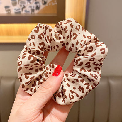 棕色大腸圈豹紋髮圈－花朵奶茶款細節6｜https://igowo.tw/