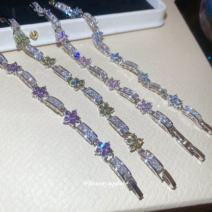 鋯石花朵精致時尚卡扣手鏈簡約時尚手環輕奢高級感氣質手串手飾女