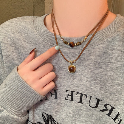 美拉德棕色太陽花虎眼石項鏈女