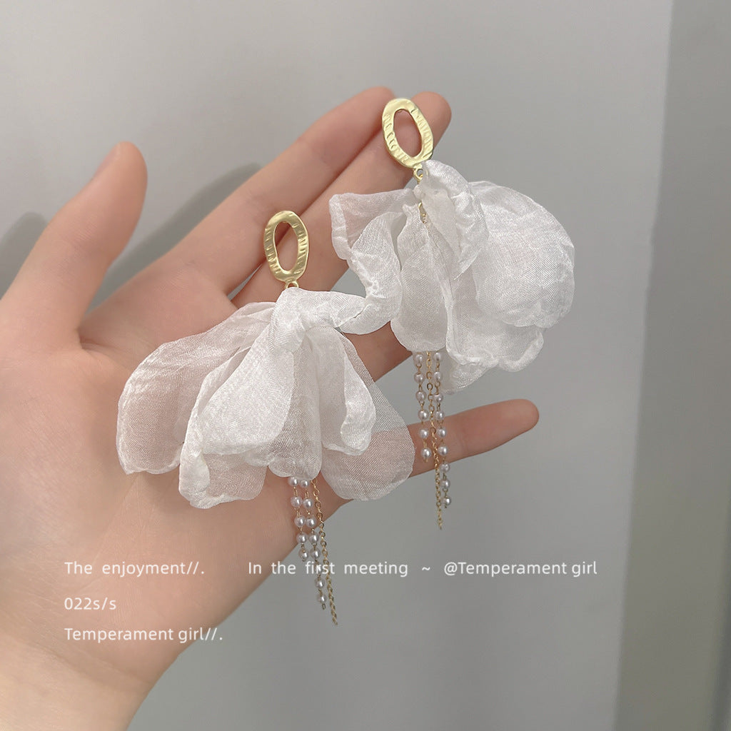 網紗銀針花朵耳環－商品主圖｜https://igowo.tw/
