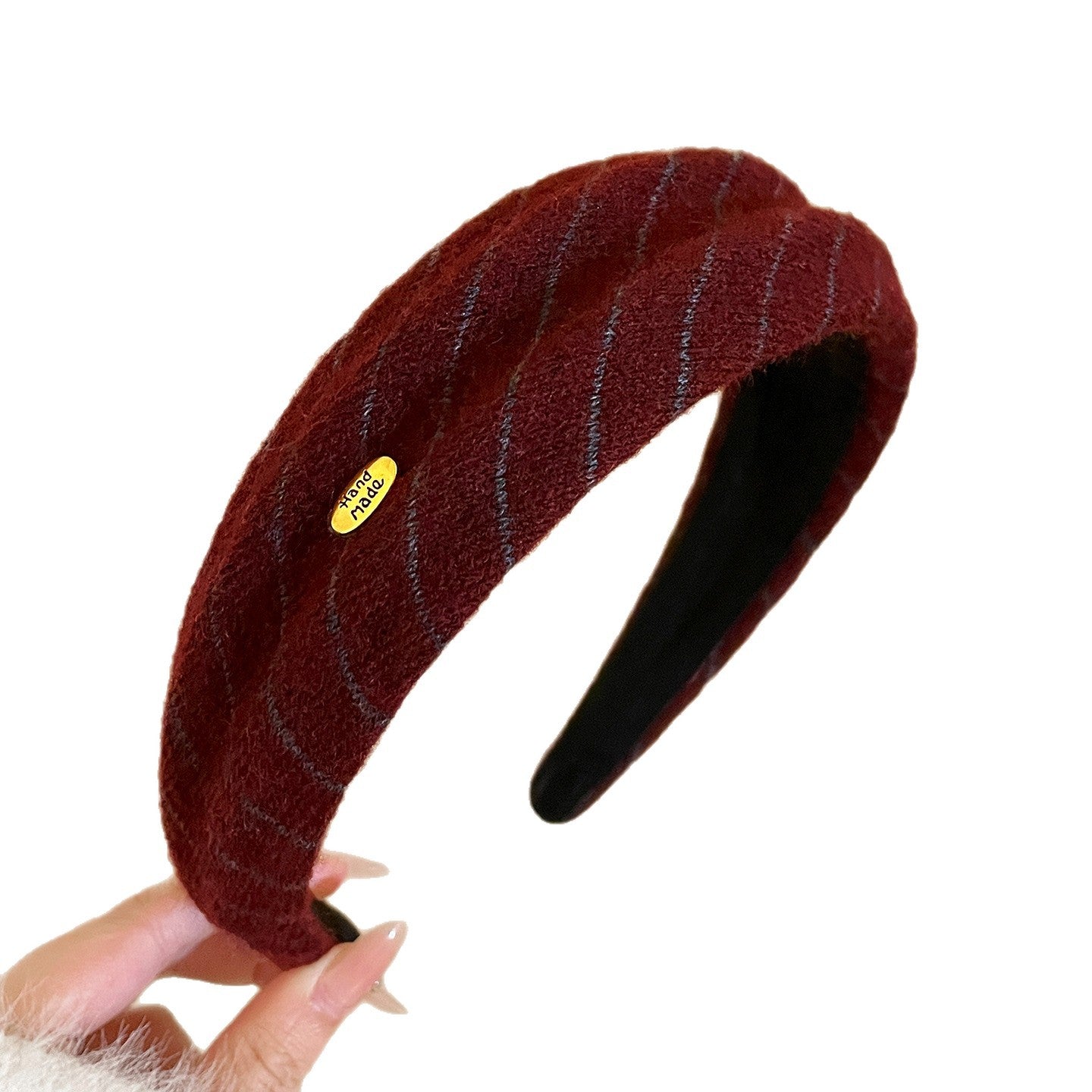 紅色復古髮箍－紅色格子款細節｜https://igowo.tw/