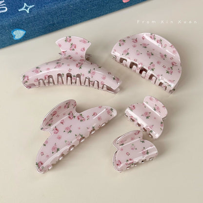 粉色碎花鯊魚夾－月牙款細節｜https://igowo.tw/