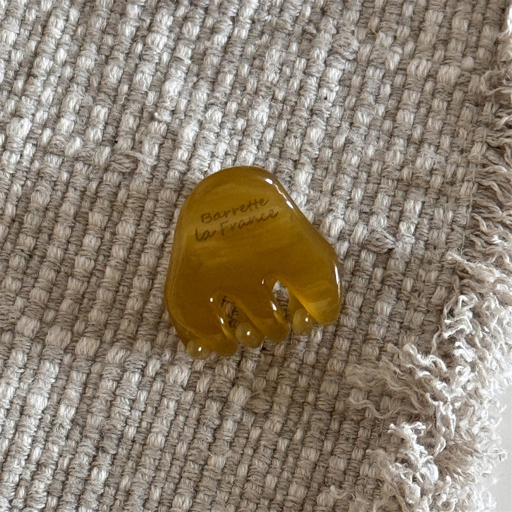 醋酸板材復古鯊魚夾－梯形小抓-米白黃款細節｜https://igowo.tw/