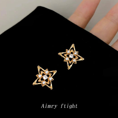鋯石銀針星星微鑲耳釘