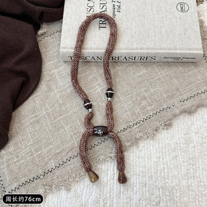 美拉德復古亞克力布藝抽拉式絲巾項鏈小眾高級感毛衣鏈秋冬項飾女