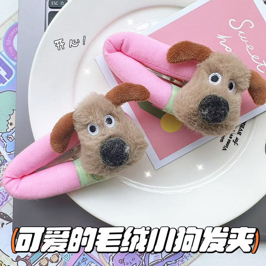 棕色絨面小狗卡通髮夾－商品主圖｜https://igowo.tw/