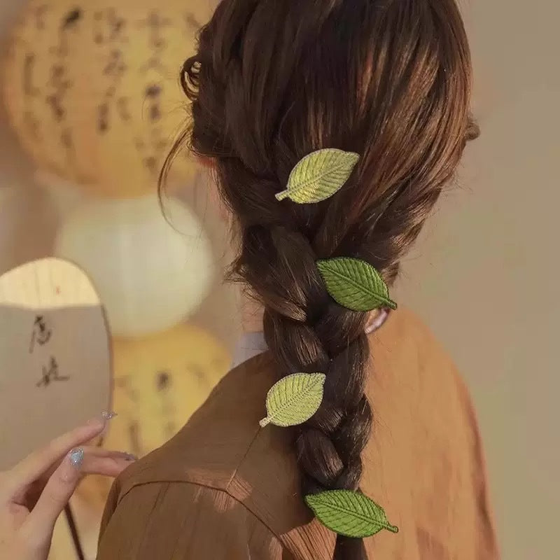 樹葉刺繡髮夾－商品主圖｜https://igowo.tw/