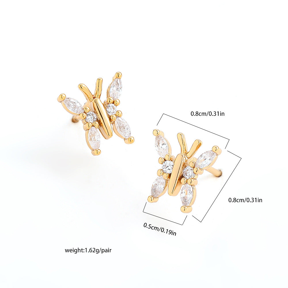 金色鋯石蝴蝶微鑲耳釘－細節特寫4｜https://igowo.tw/