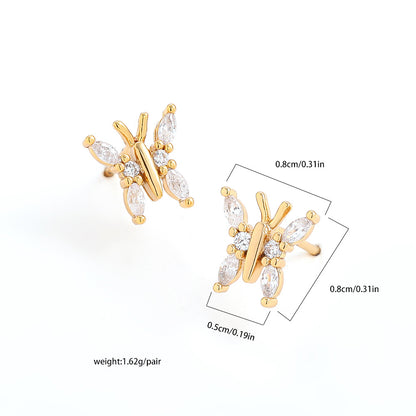 金色鋯石蝴蝶微鑲耳釘－細節特寫4｜https://igowo.tw/