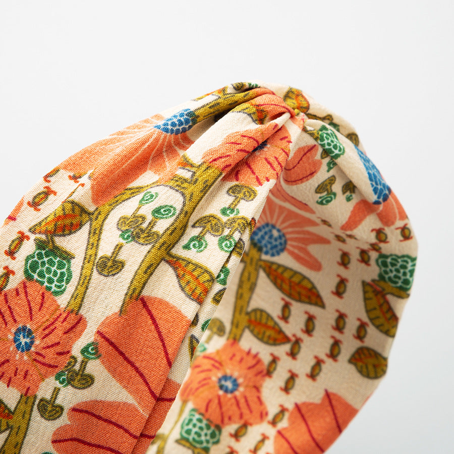 布面寬版刺繡簡約髮箍－橙色款細節1｜https://igowo.tw/