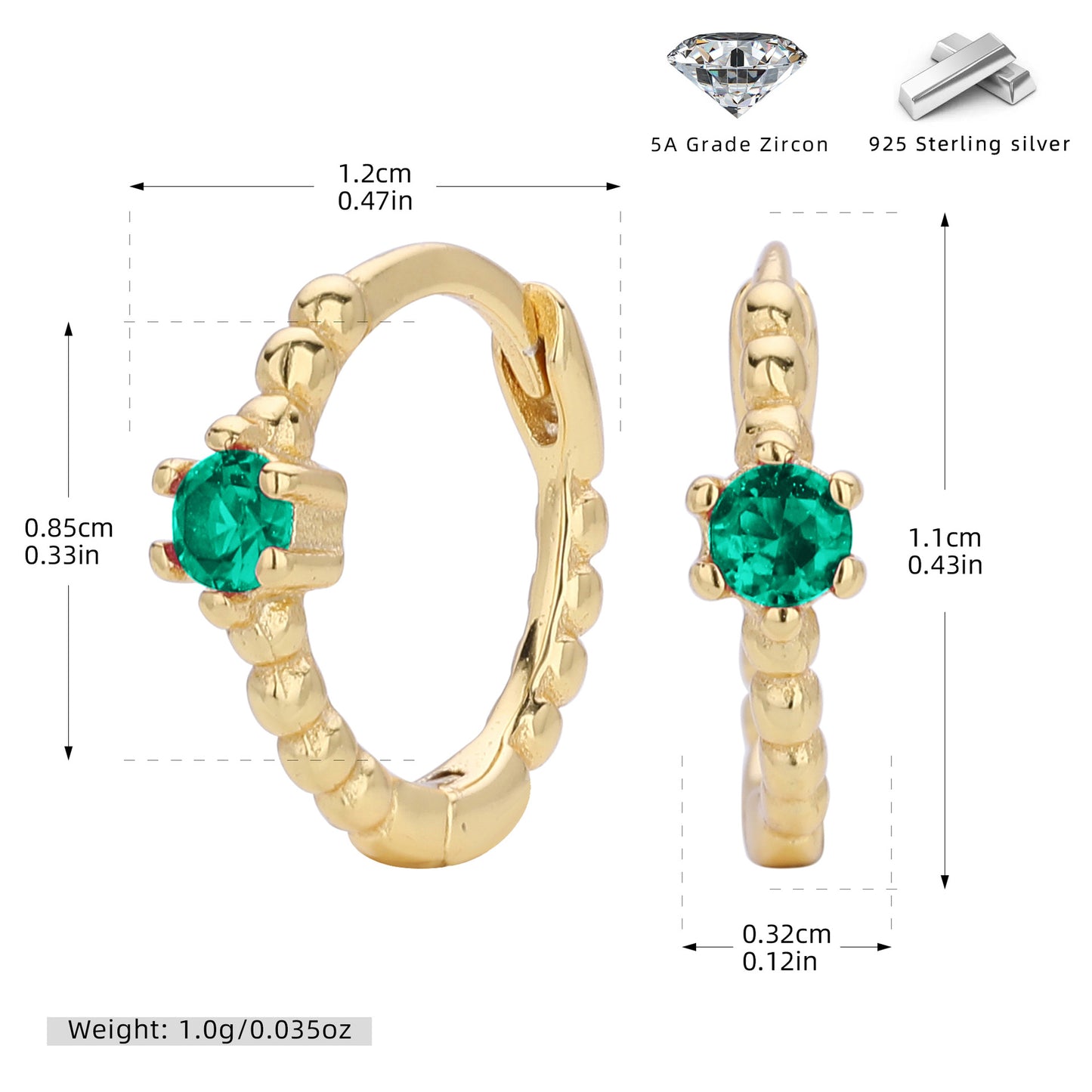 S925 耳環珠邊單彩鋯耳扣耳飾多色小眾輕奢百搭飾品