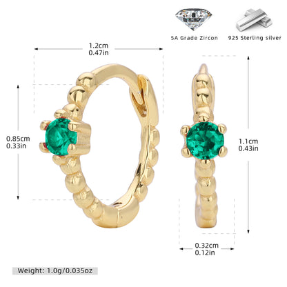 S925 耳環珠邊單彩鋯耳扣耳飾多色小眾輕奢百搭飾品