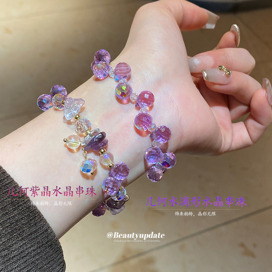 不規則圓形紫晶水晶串珠手鏈女輕奢復古手串手環優雅高級感手飾女