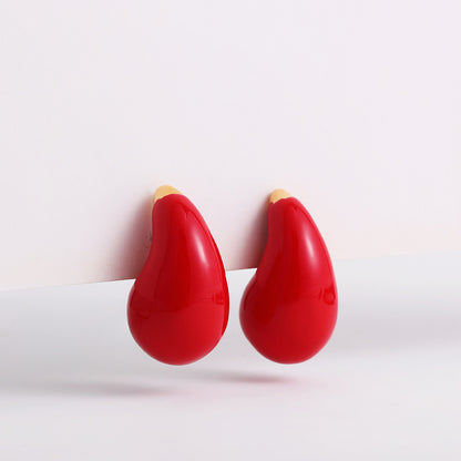 彩色琺瑯水滴耳釘－金頭紅色款細節｜https://igowo.tw/
