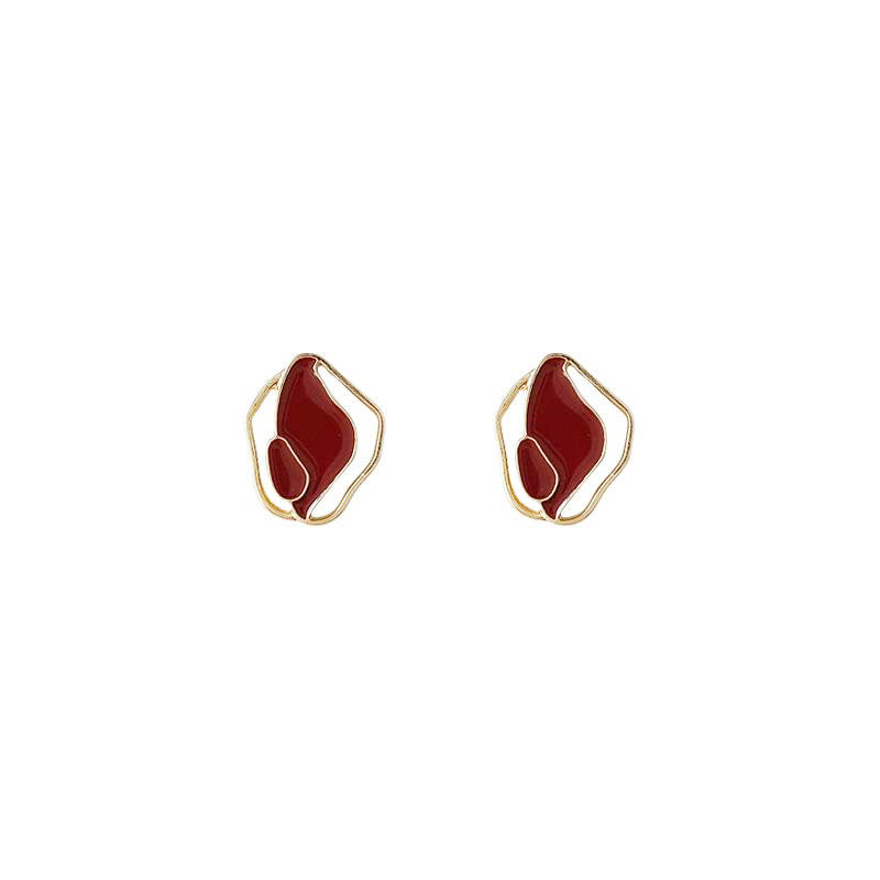 紅色琺瑯銀針復古耳釘－細節特寫3｜https://igowo.tw/