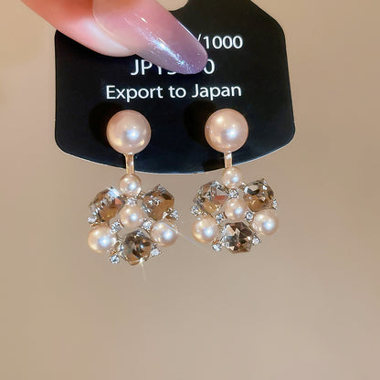 琺瑯方形花朵鑲鑽耳釘