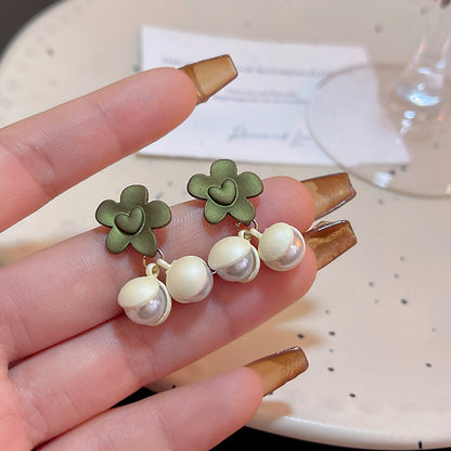 小清新森系花朵珍珠愛心耳環