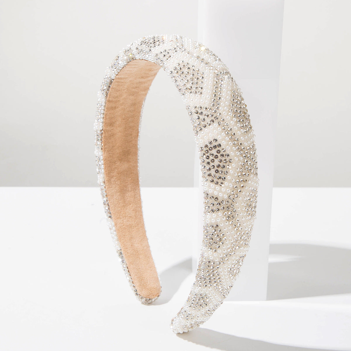 珍珠幾何寬版鑲鑽髮箍