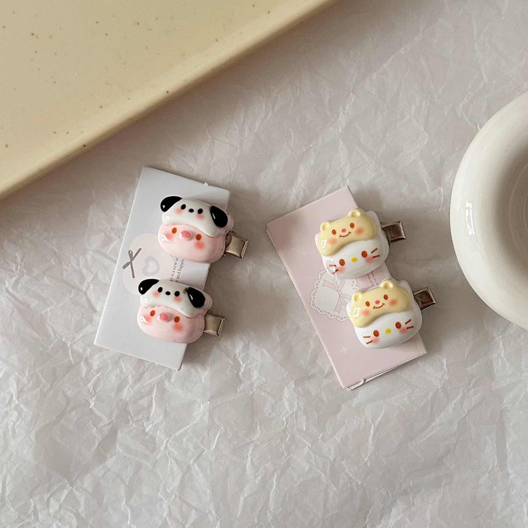 粉色卡通髮夾－貓咪髮夾款實拍｜https://igowo.tw/