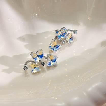 鋯石銀針蝴蝶耳環