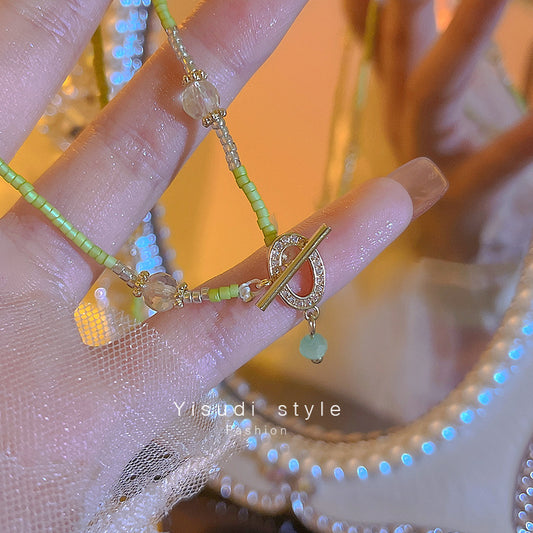 綠色水晶串珠竹節項鍊－商品主圖｜https://igowo.tw/