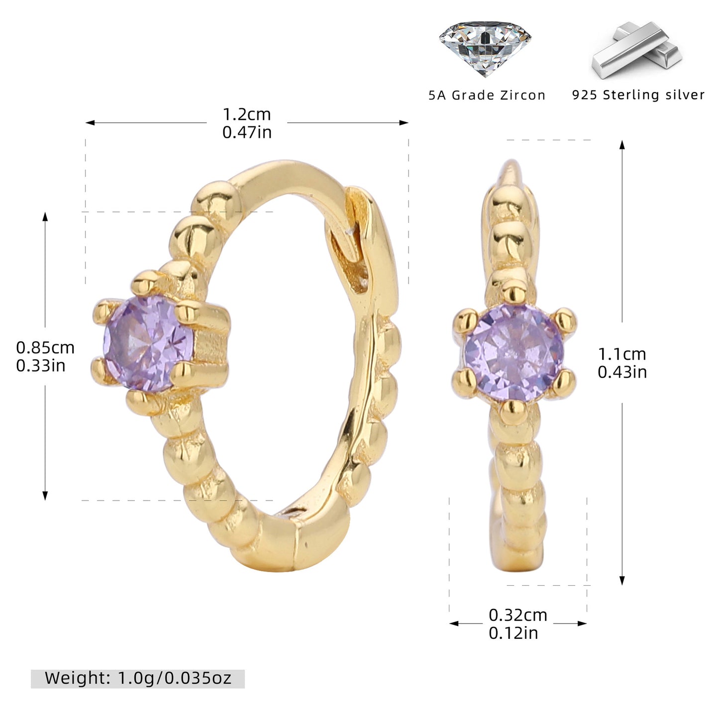 S925 耳環珠邊單彩鋯耳扣耳飾多色小眾輕奢百搭飾品