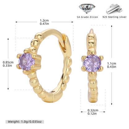 S925 耳環珠邊單彩鋯耳扣耳飾多色小眾輕奢百搭飾品