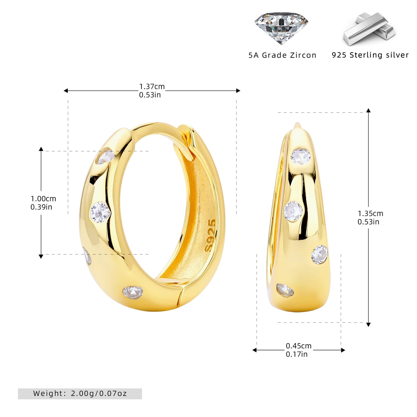 S925 耳環時尚簡約圓弧鑲鋯耳扣輕奢小眾百搭款耳飾品