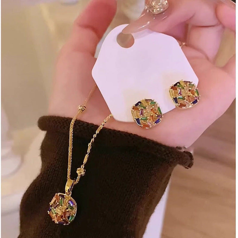 鋯石方形項鍊耳環組－商品主圖｜https://igowo.tw/