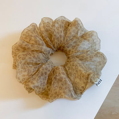 粉色網紗豹紋髮圈