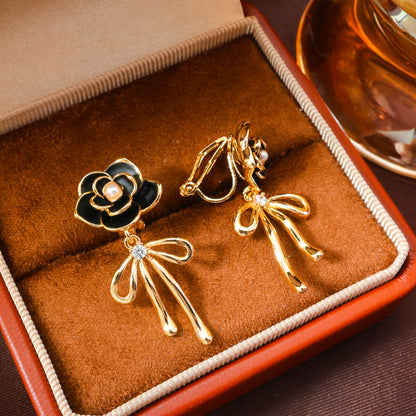琺瑯山茶花免耳洞耳夾
