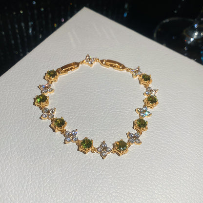 18k真金電鍍鋯石花朵圓形簡約手鏈女高級感時尚手環重工超閃手飾