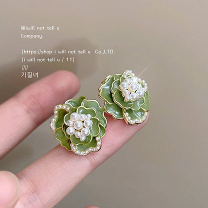琺瑯珍珠山茶花耳釘