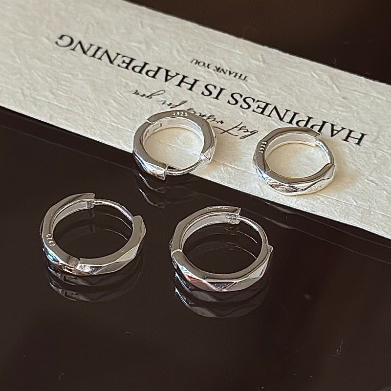 S925純銀菱形切面六角耳扣男女簡約韓式風基礎款耳環耳飾品