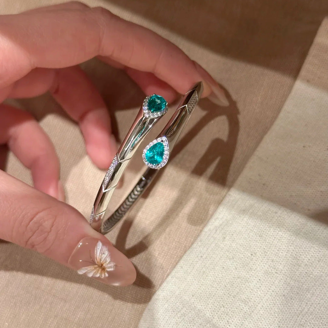 超閃鋯石藍色水滴形開口手鐲輕奢高級感手環小眾設計氣質奢華手飾
