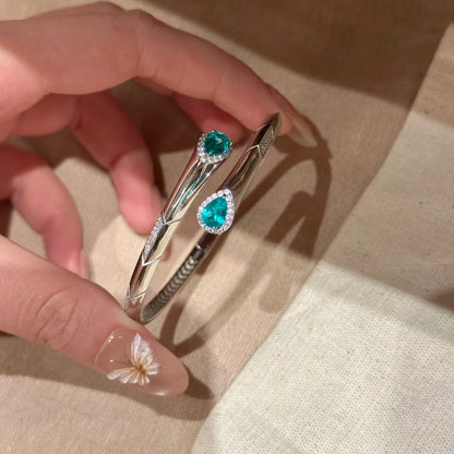 超閃鋯石藍色水滴形開口手鐲輕奢高級感手環小眾設計氣質奢華手飾