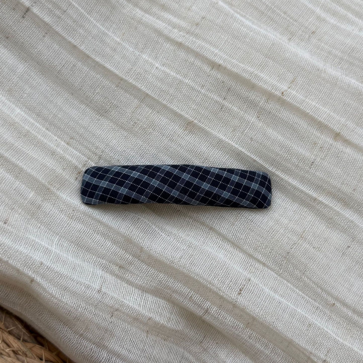 藍色布面格紋復古髮夾