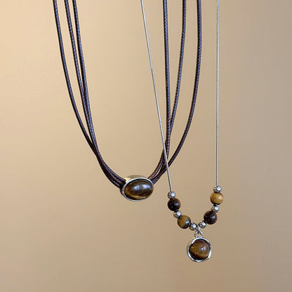 棕色虎眼石墜飾項鍊－項鍊-銀色款實拍｜https://igowo.tw/