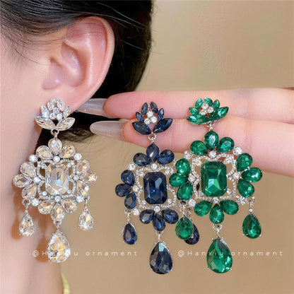 銀針水滴流蘇鑲鑽耳釘－商品主圖｜https://igowo.tw/
