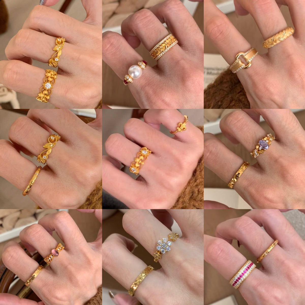 菱形花朵可調式戒指－商品主圖｜https://igowo.tw/