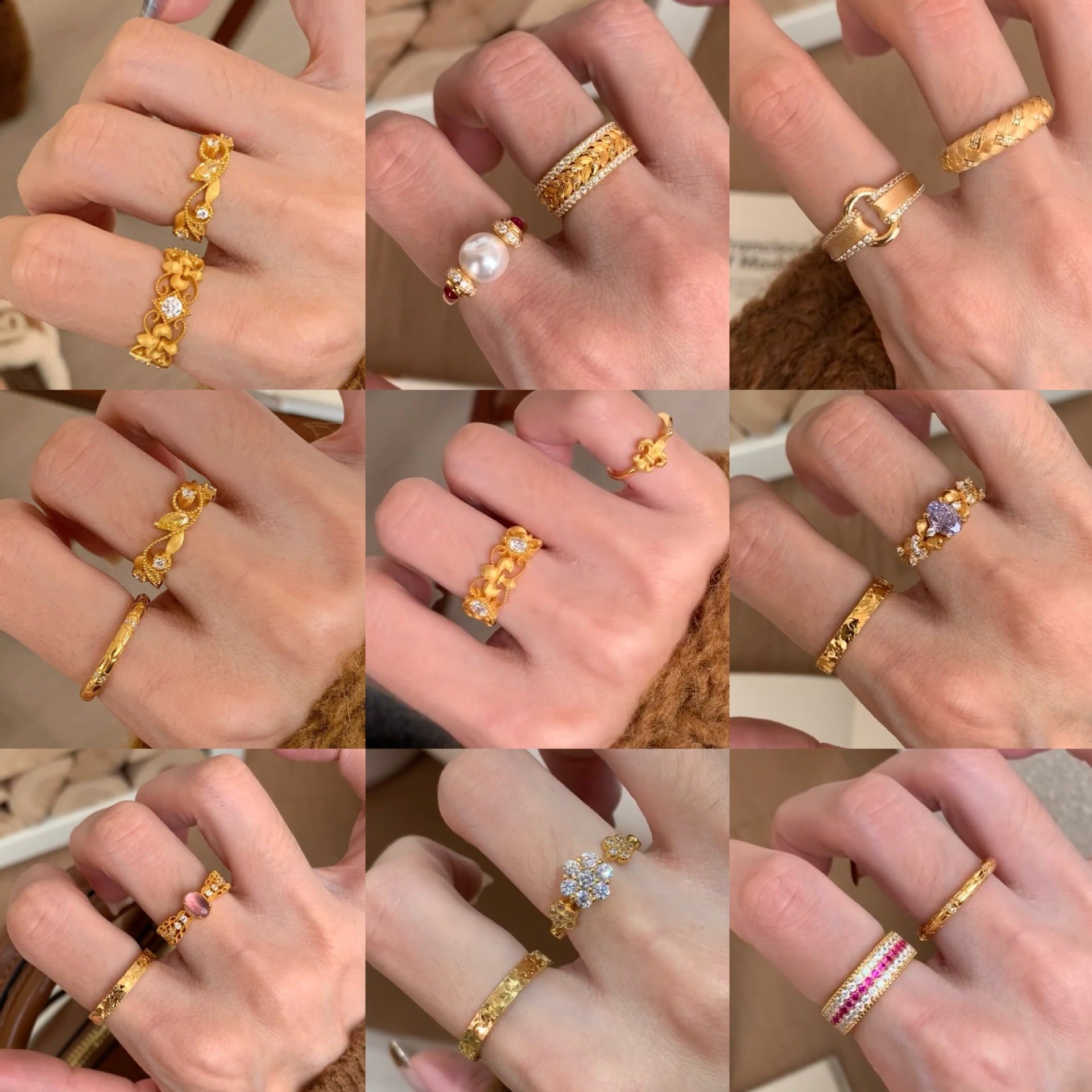 菱形花朵可調式戒指－商品主圖｜https://igowo.tw/